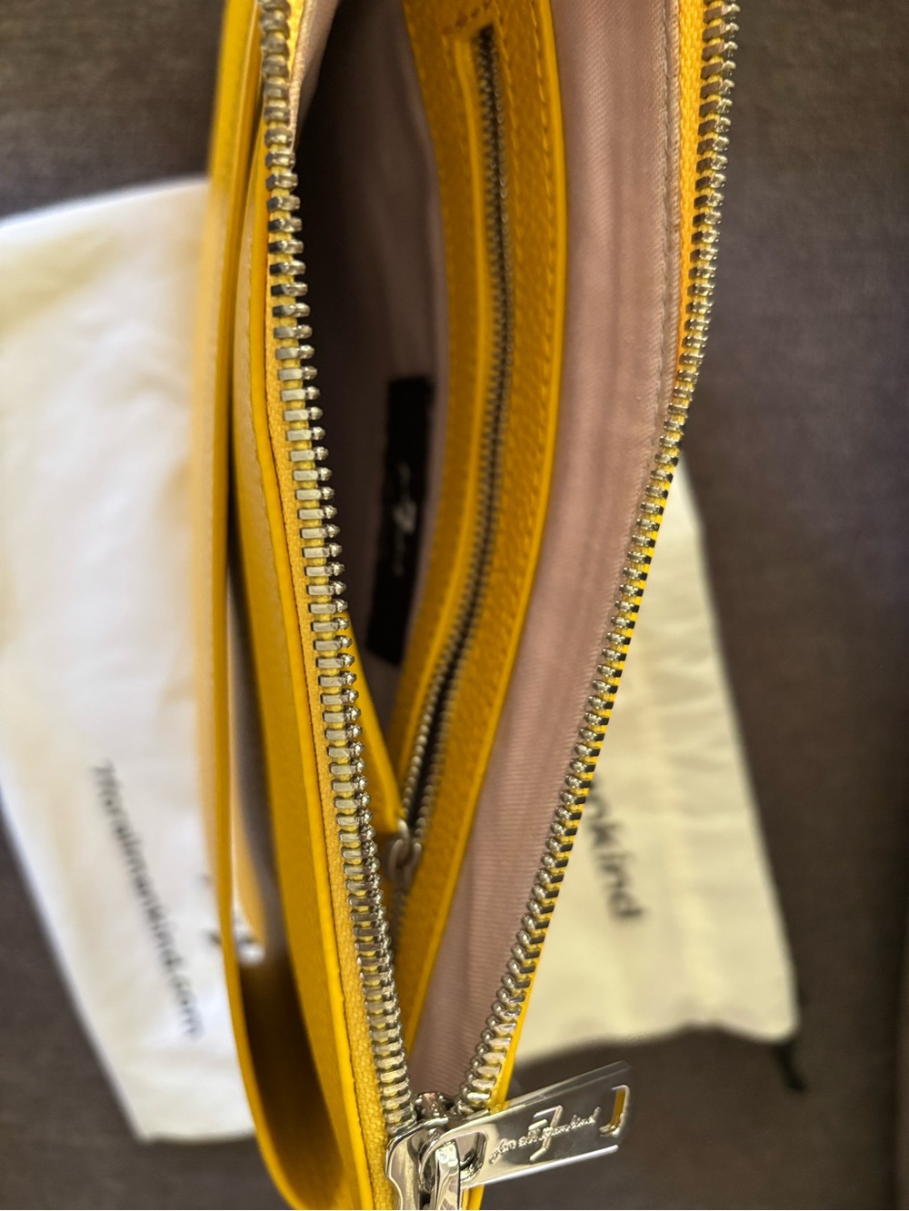 7 For All Mankind Yellow Leather Double-Zip Wristlet Clutch